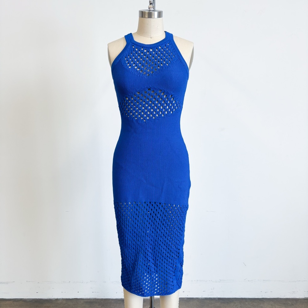 NWT The Sei Crochet Bodycon Midi Dress in Blue Sz Small